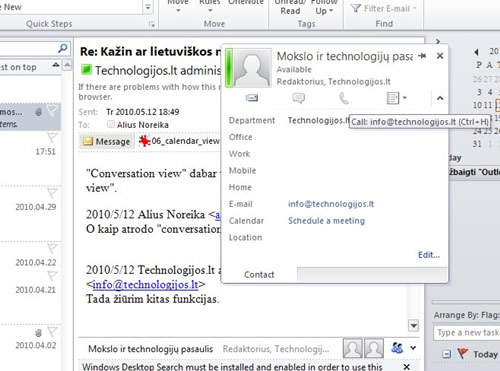 „Outlook 2010“: elektroninio pašto ir laiko planavimo funkcijų naujovės