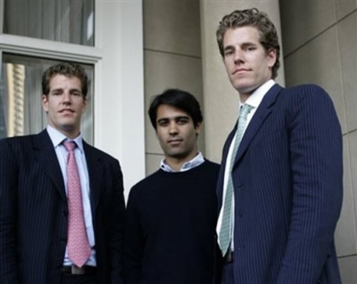 Dvyniai Winklevossai ir jų verslo partneris Divya Narendra