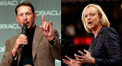 „Oracle“ prezidentas Larry Ellison ir HP vadovė Meg Whitman – kova dar nebaigta