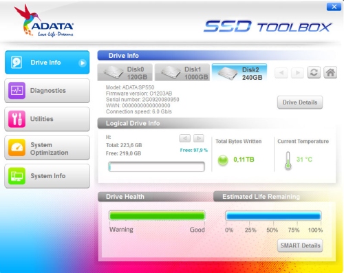 SSD kaupiklio „Adata SP550 240GB“ apžvalga