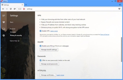 „Opera“ į naršyklę integravo nemokamą VPN klientą