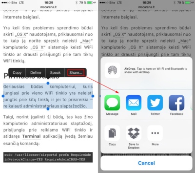 Greitesnis būdas į žinutę ar el. laišką įterpti tekstą „iOS“ ir „OS X“