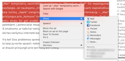 Greitesnis būdas į žinutę ar el. laišką įterpti tekstą „iOS“ ir „OS X“