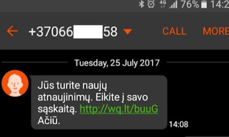 Dėmesio: plinta apgaulingos SMS žinutės