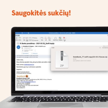 „Swedbank“ perspėja: vyksta sukčių ataka, siuntinėjami fiktyvūs el. laiškai