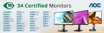 34 AOC monitoriai yra gavę „TCO Certified“ 9 kartos sertifikatus