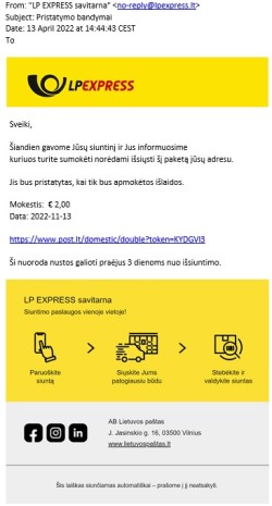 LP EXPRESS vardu naudojasi sukčiai