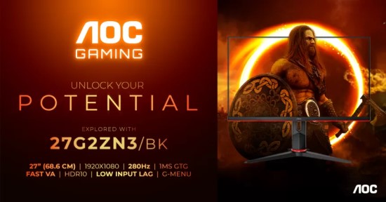 „AOC GAMING 27G2ZN3/BK“ monitorius – aukštas 280 Hz atnaujinimo dažnis ir greita reakcija