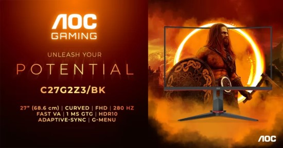„AGON by AOC“ pristatė naująjį „AOC Gaming C27G2Z3/BK“ monitorių