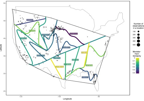 Bioregionų hierarchinė sistema, aptikta naudojant „HespDiv“ metodą mioceno žinduolių pasiskirstymo Jungtinėse Amerikos Valstijose duomenyse